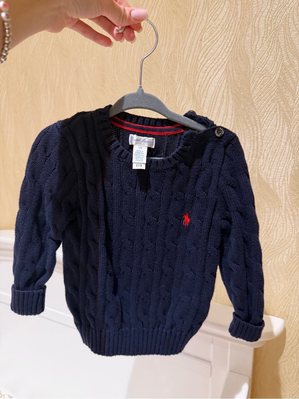 Polo by Ralph Lauren Navy Cable Knit Crewneck Sweater with Red Pony